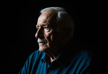 Fototapeta premium A man in a dark room looking away from the camera.