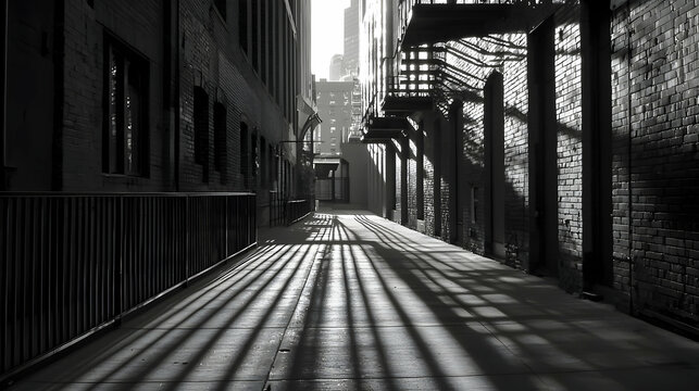 Fototapeta Sunlit City Alleyway in Black and White