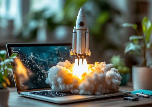 Rocket Launch Startup Laptop.
