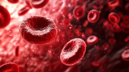 Fototapeta premium Realistic closeup of red blood cells in circulation for World Blood Cancer Day education and support