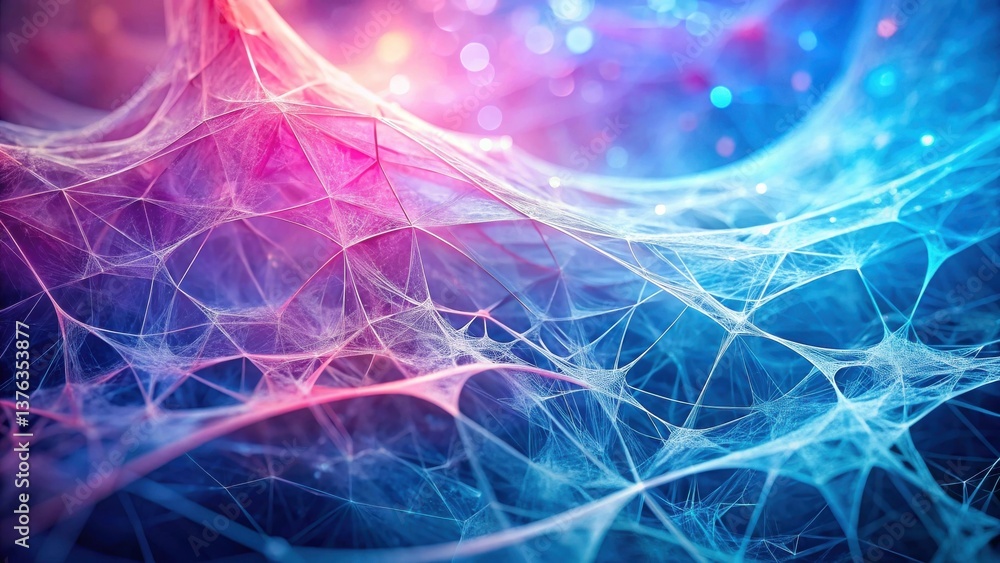 Poster Intricate Network of Glowing Filaments, a Mesmerizing Display of Interconnected Strands Against a Vibrant, Shimmering Background
