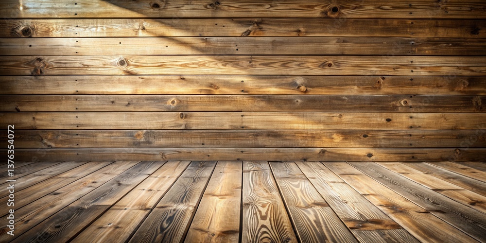 Aufkleber rustic wooden room interior with warm light shining across horizontal planks creating a serene and i