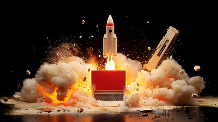 Rocket Laptop Explosion Scene