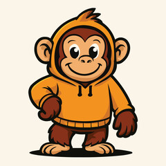  Cute Cartoon Monkey in Hoodie – Playful and Friendly Animal Mascot