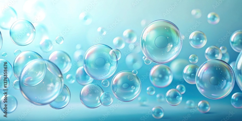 Fototapete Floating iridescent soap bubbles, a delicate dance of light and reflection, creating a dreamy ethereal scene.