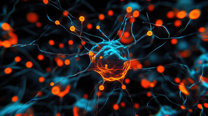 A vibrant depiction of a neuron with colorful connections, illustrating the intricate network of the nervous system.