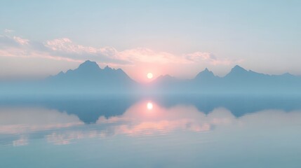 Fototapeta premium A tranquil, reflective surface of a body of water in the early morning light