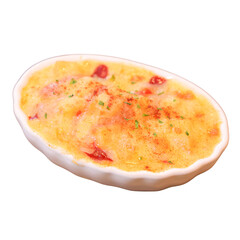 Cozy home kitchen creamy gratin dish food photography close-up