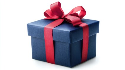 Obraz premium Navy blue gift box with red ribbon