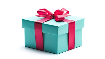 Teal Gift Box with Red Ribbon