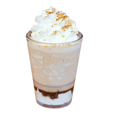 Indulging in a cozy dessert drink at home, close-up of rich beverage with whipped cream