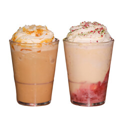 Delicious chilled drinks: A mouthwatering visual of two tempting chilled drinks in transparent...