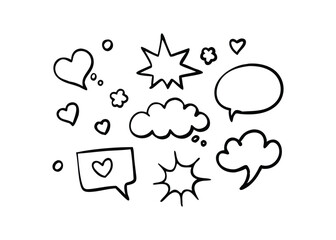 Cute hand-drawn comic book speech bubbles and elements