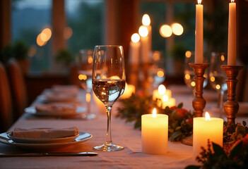 Elegant housewarming dinner setup with warm ambiance and candlelight in a cozy home