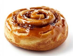Delicious Cinnamon Roll with Glaze Isolated on White Background Close-up