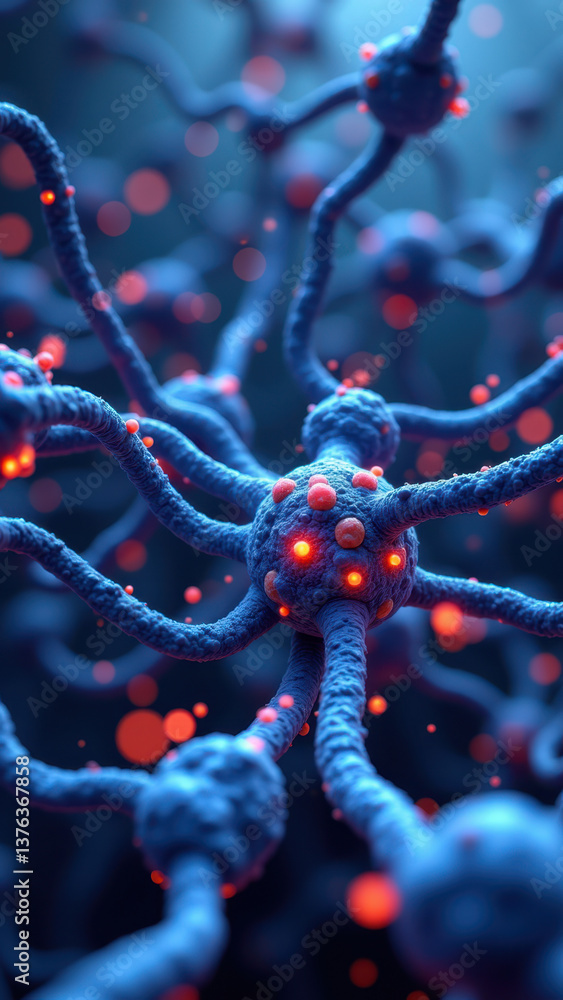 Poster neurons glowing with a fluorescent tag representing glp-1 signaling in the brain.