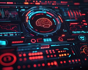 Futuristic braincomputer interface with digital brainwave displays, symbolizing progress in neural technology
