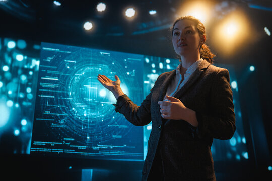 woman is speaking about technologies