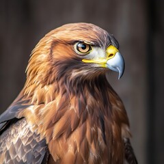 Obraz premium Strong eagle perched on rock with foggy mountain landscape view high resolution picture