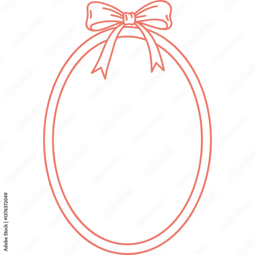 Poster oval frame with bow decoration featuring ribbon and gift elements in a decorative design. bow frame 