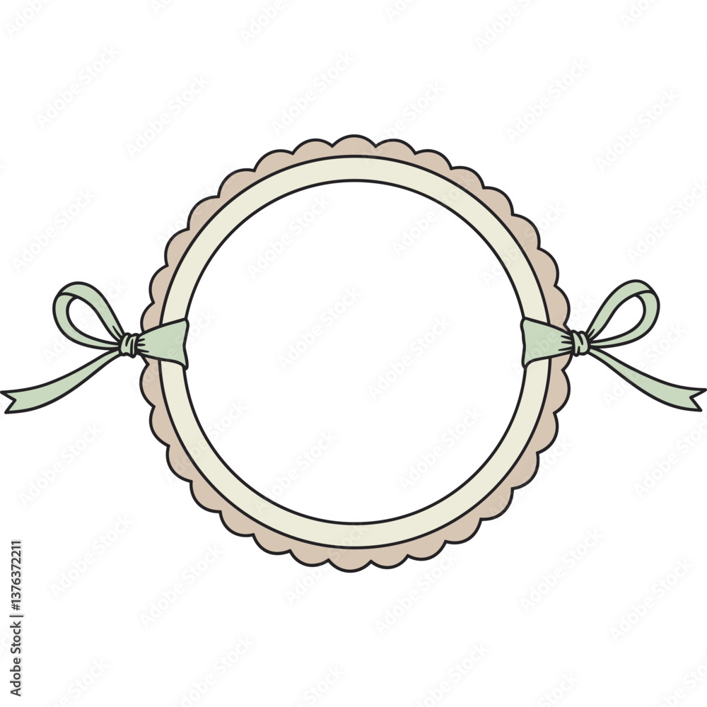 Poster decorative frame with ribbons round shape scalloped edge frame with ribbons graphic design