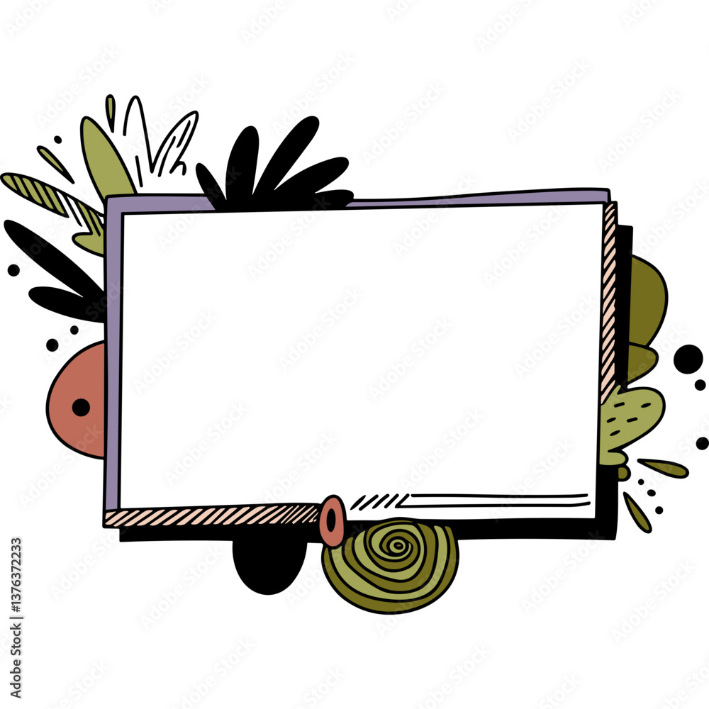 Poster decorative frame with floral elements in doodle style for graphic design and decoration. decorative 