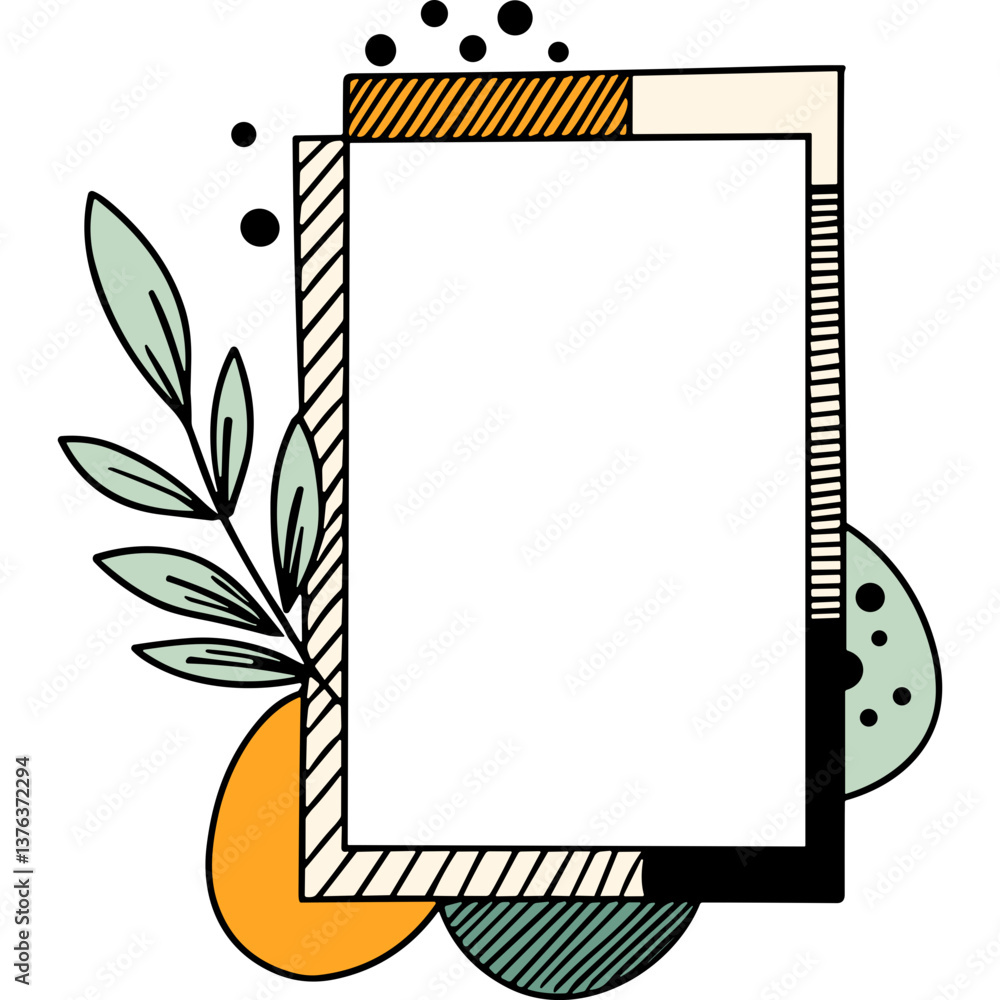Poster decorative frame with leaves and geometric shapes for graphic design. decorative border with leaves 
