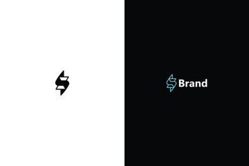 Letter S or SS Thunder Logo Design with Black and White background. 