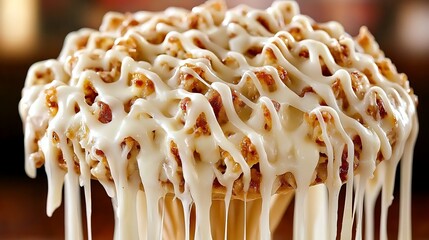 Dessert Cone with White Drizzle. Background blurred setting. Use promote indulgence