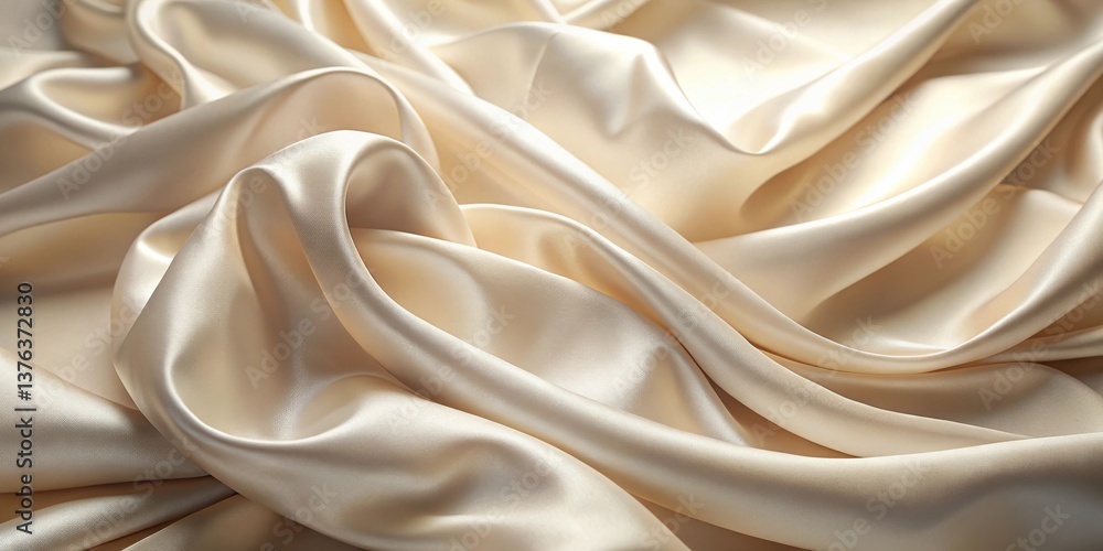 Aufkleber Elegant Draped Beige Silk Fabric Texture Background, Showing Luxurious Softness and Smooth Waves in a Close-Up View