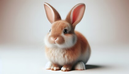 cute, fluffy and big-eared hare on a light beige plain background