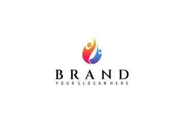 fire water element logo with people icon in droplet design shape