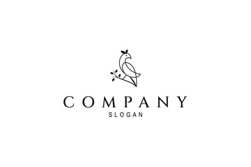 Bird logo perched on natural leaf branch in line art design style