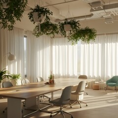 Modern Office Sunlight Plants Meeting.