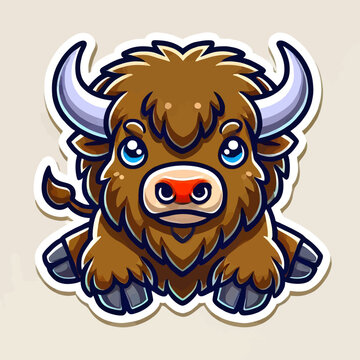 "Pegatina vectorial de bisonte en estilo cartoon, ideal para logotipos, estampados y merchandising. Dise&ntilde;o moderno y elegante en calidad premium."

