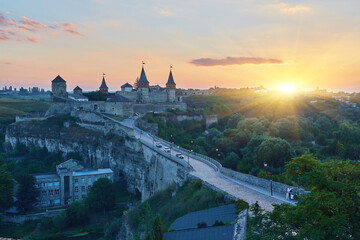Sunser sky over Kamianets-Podilskyi fortress