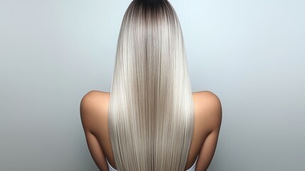 Naklejka premium Lustrous Silver-Blonde Hair Cascading Down the Back of a Woman's Shoulders