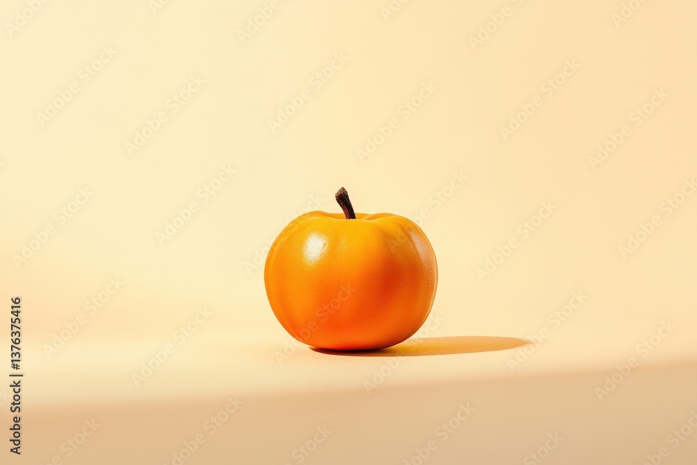 Poster an orange fruit with a stem displayed on a solid color background