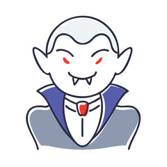 Cartoon vampire with cape and fangs