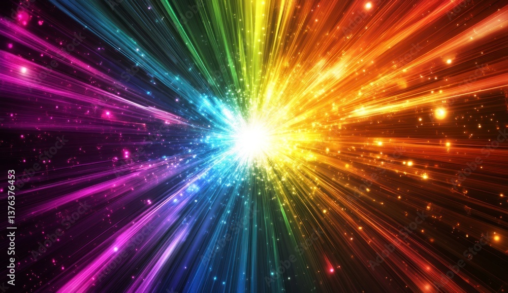 Poster colorful light burst abstract background with rays and sparkles