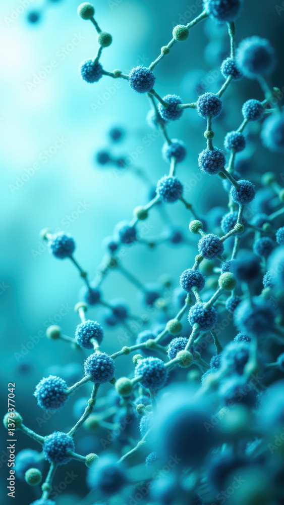 Poster glp1 molecule structure with vibrant colors highlighting its complex components.