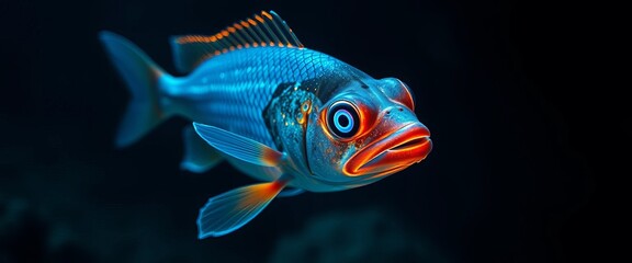 Naklejka premium A Vibrant Aquatic Creature with Strikingly Bright Colors, Swimming Gracefully in the Dark Depths of the Ocean