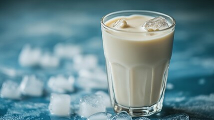 Glass of Protein Shake with Ice Cubes