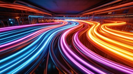Fototapeta premium Dynamic light trails urban setting digital art nighttime abstract view energy concept