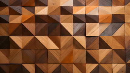 A captivating mosaic of rich, dark wood, forming a mesmerizing geometric pattern with subtle variations in tone and texture creating a stunning visual display.