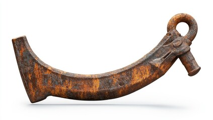 Rusted metal tool against white background