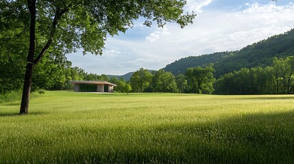 Obraz premium calls people to admire basic grace of an open meadow in a natural vista urging a journey through its expanse 