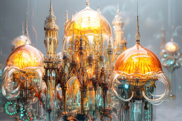 Obraz premium Intricate Glowing Structures with Fluid Forms in a Dreamlike Environment