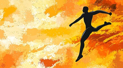 Figure jumps triumphantly on vibrant, textured gradient; great for motivational banner, website, promotion
