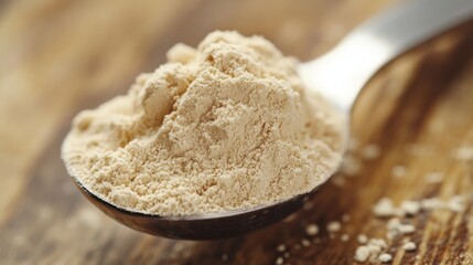 Fototapeta premium Measuring Spoon with Vanilla Protein Powder 6x